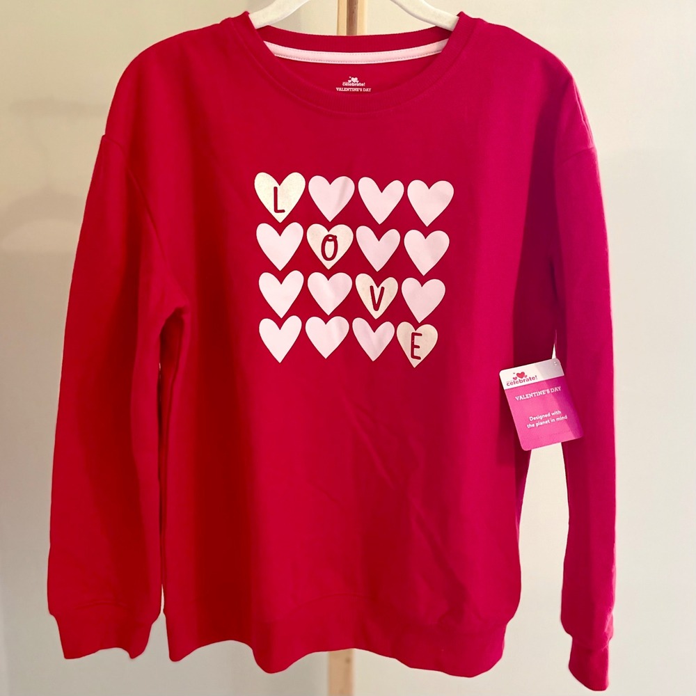 Way to Celebrate Kids Red LOVE Heart Valentine's Day Sweatshirt XXL 18‎ NWT